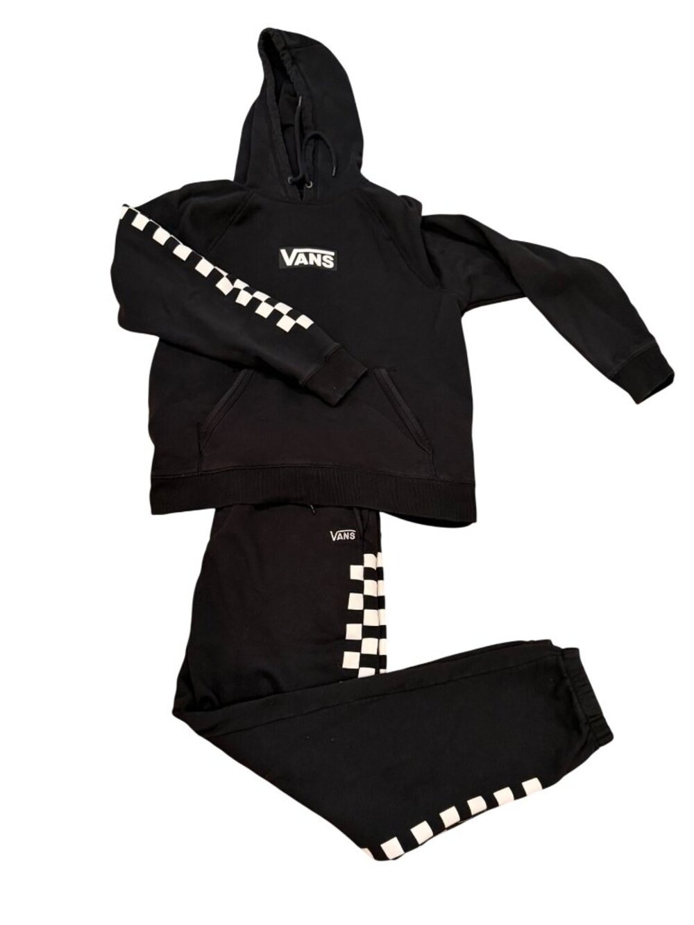 Vans Versa Hoodie Jogger Set Black Checkered Logo Tracksuit Mens Medium